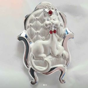 Vintage AJC Silver Tone Princess Cat in Chair Pin Brooch